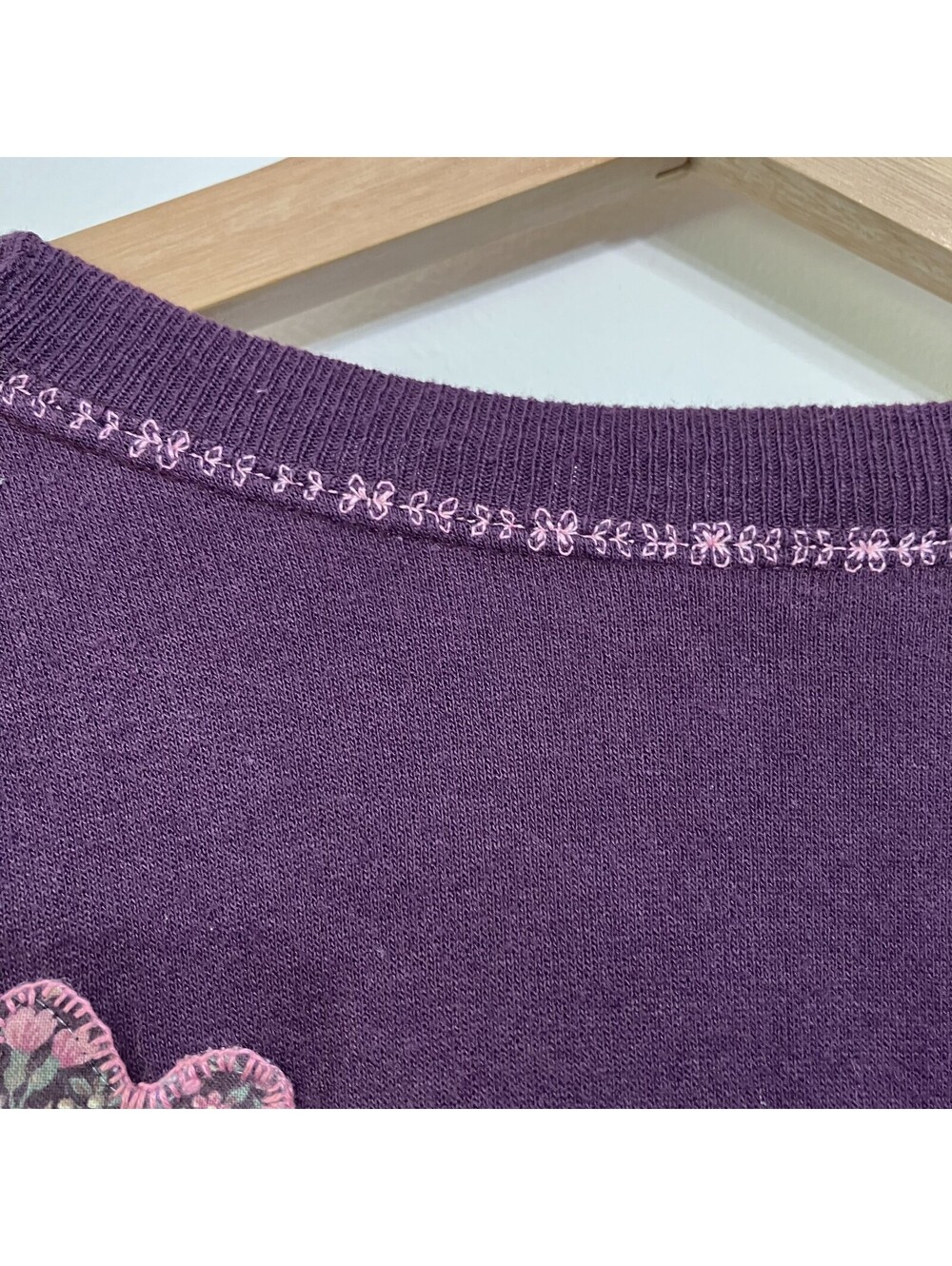 Vintage 90s Handmade Embroidered Floral Sweatshirt Cardigan Cottage Whimsy Large - Picture 8 of 11